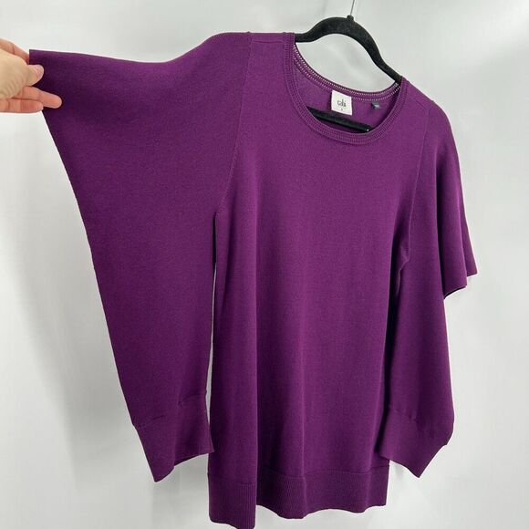 CABI Purple Peek Pullover Crew Neck Knit Open Side Sleeve Blouse Top Size Small - Picture 4 of 7